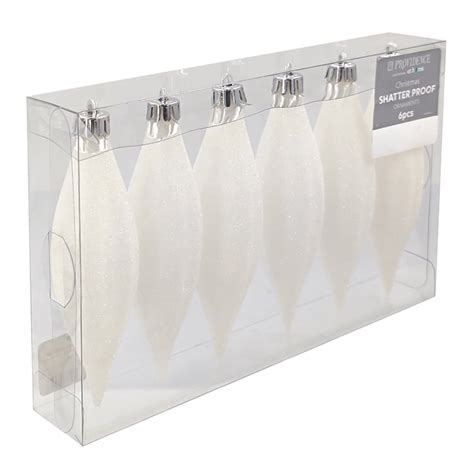 6 Count White Glittered Shatterproof Drop Ornaments 5.5" | Christmas ...