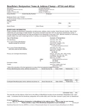 Beneficiary Designation Form 457(b) and 401(a) - Blank Fillable ...