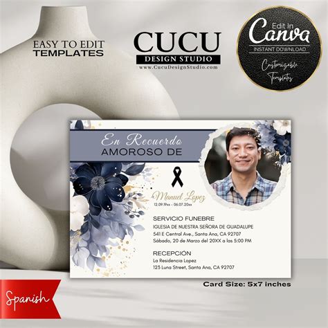 Spanish Funeral Announcement | Anuncio De Servicios Funeral | Aniversario Luctuoso | Invitacion ...