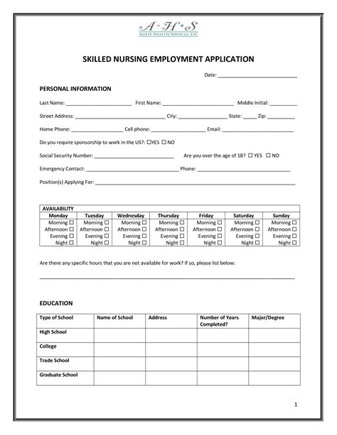 Nursing Employment Application | Templates at allbusinesstemplates.com