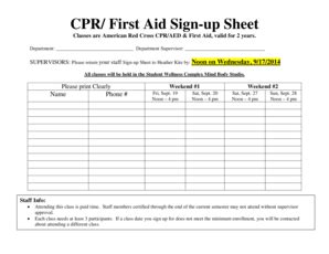 2015-2026 Form University of North Florida CPR/First Aid Sign-up Sheet ...