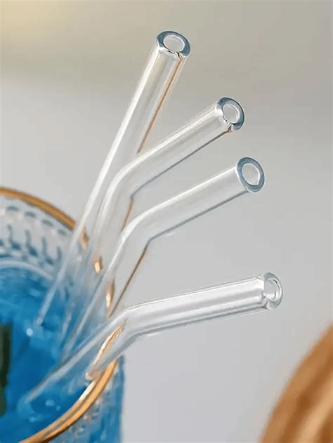 Set (4 Straws + 1 Brush) High Borosilicate Transparent Glass Straws ...