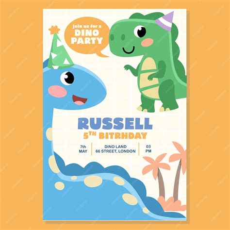 Premium Vector | Vector birthday dinosaurs invitations card cute baby ...