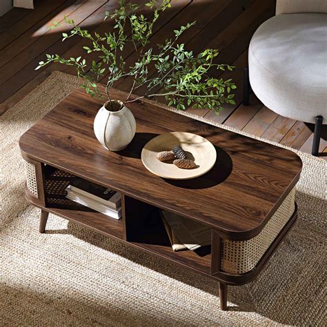 Izzy Curved Rattan Coffee Table, Walnut | daals