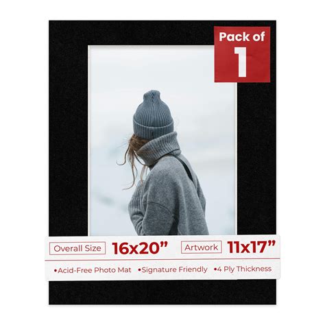 Black with Black Core Mat Board for 16x20 Frames - Fits 11x17 Photos ...