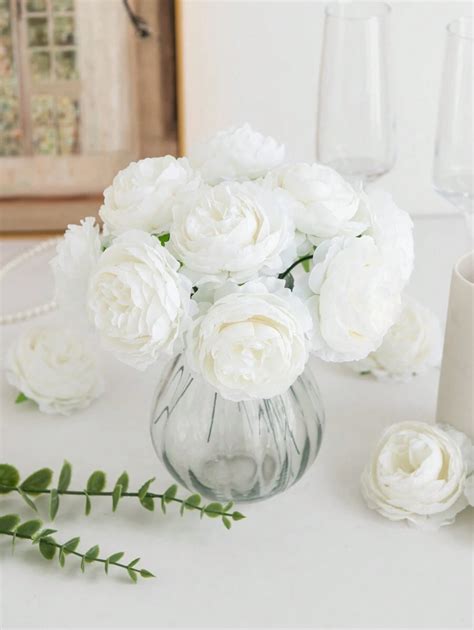1/6/15PCS Artificial Flowers With Iron Wire Looking Ivory Peony Flower ...