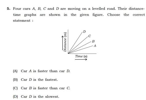 Four cars A, B, C and D are moving on a levelled road. Their ...