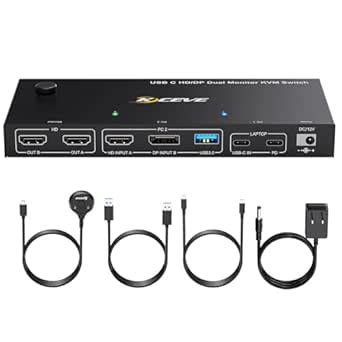 USB C HDMI DP KVM Switch for 1 Desktop+1 Laptop, Dual Monitor KVM ...