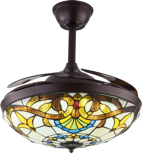 Amazon.com: LOYALHEARTDY Stained Glass Ceiling Fans With Lights and ...