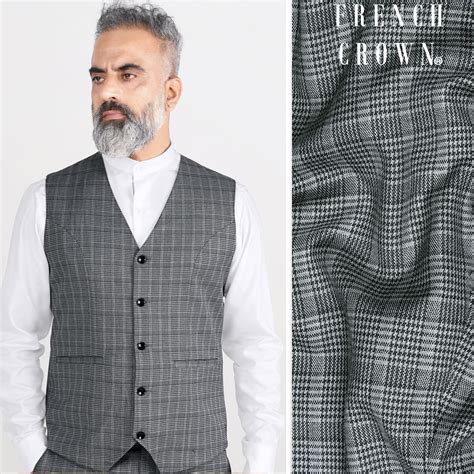 Oslo Gray Checks-Plaid Premium Wool-Blend Wedding Waistcoats For Men.