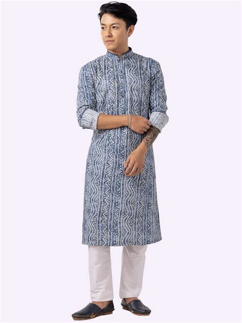 Traditional Indigo Blue Printed Kurta for Men – The Kurta Company