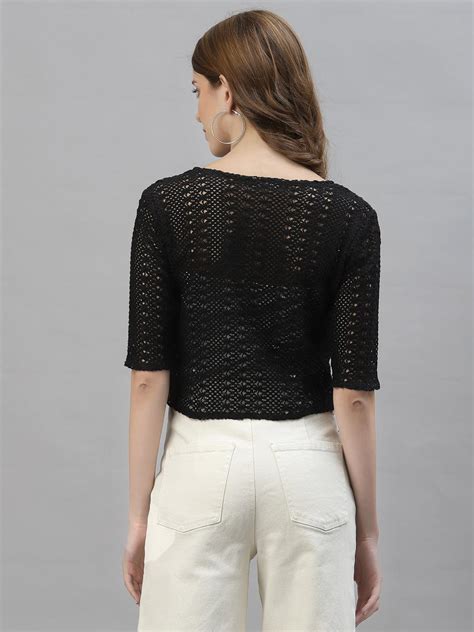 Style Quotient Women Self design black cotton lace regular smart casua ...