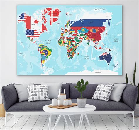 World Map Large Canvas With Countries Flags World Maps Canvas | Etsy