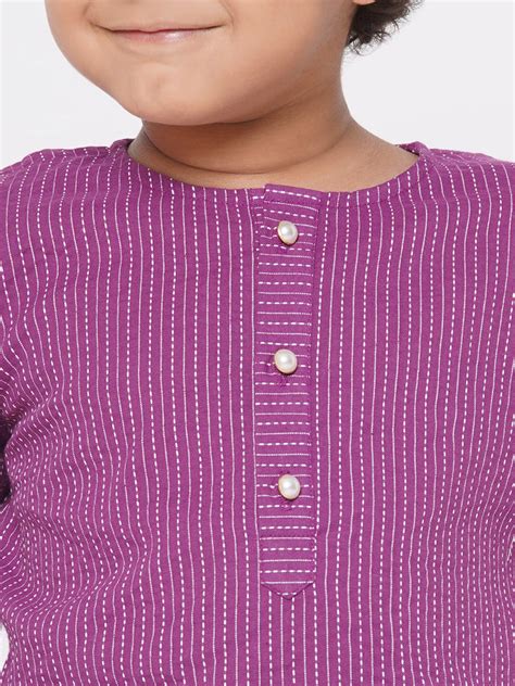Thread Work Kurta with Pearl buttons & Dhoti - Plum – Little Bansi