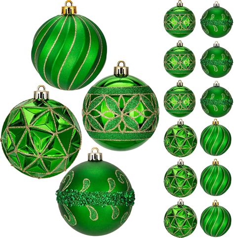 Amazon.com: 12pcs Green Christmas Ornaments Balls 3.14 inch Glitter ...