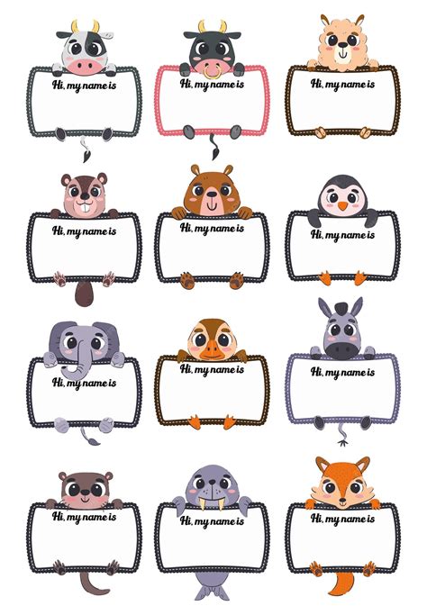 Premium Vector | Colorful kids name tags with cute animals
