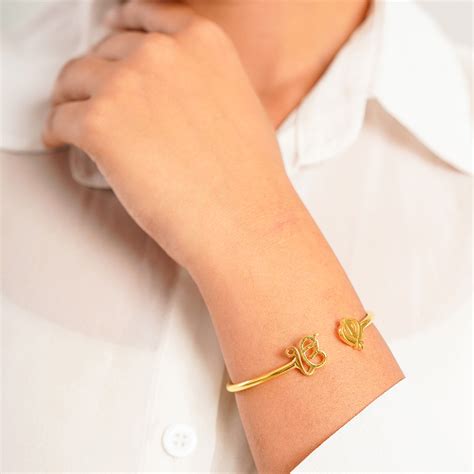 Pure Silver Ek Onkar Khanda Bracelet- Gold finish (Thick) – Matree by ...
