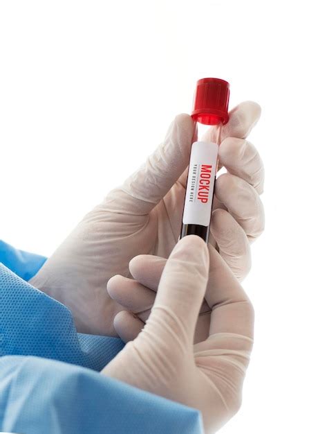 Doctor holding a blood test tube mockup | Premium PSD