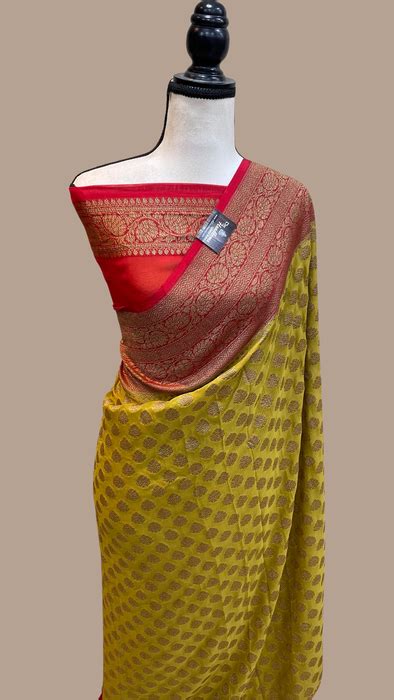 Pure Khaddi Georgette Banarasi Saree - Antique zari | The Handlooms