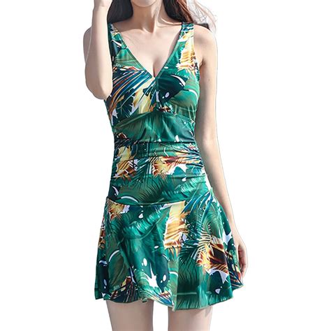 WREESH Womens One Piece Swim Dress Swimsuit Female Skirt Hot Spring ...