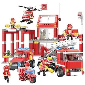 ICW Fire Brigade Building Block Brick Construction DIY Set Fire Station ...