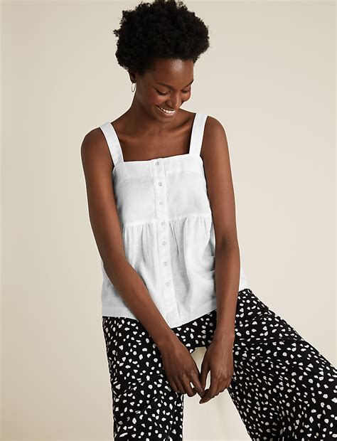 Buy Pure Linen Button Detail Cami Top at Marks & Spencer