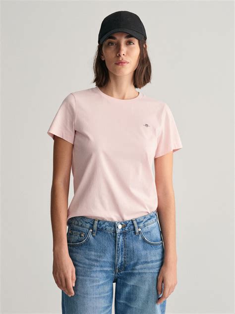 Shop Gant Women Pink Solid Round Neck Short Sleeves T-shirt Online ...