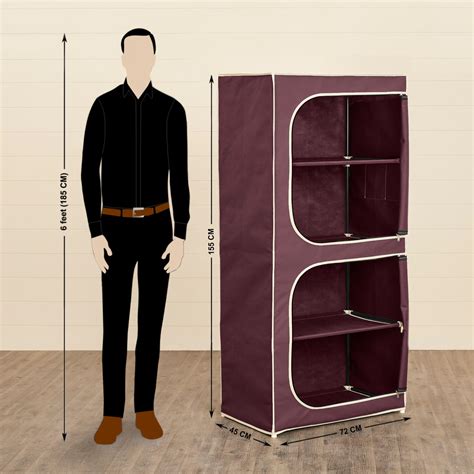 Buy Helios Barney Brown Fabric Collapsible Two-Door Wardrobe With Four ...
