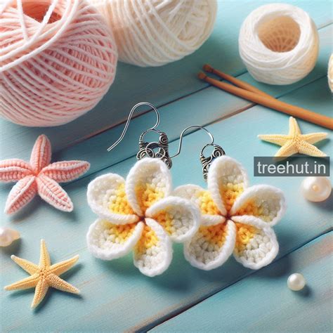 Beach theme Crochet Plumeria Flower Earrings Ideas, Summer Crochet Ideas