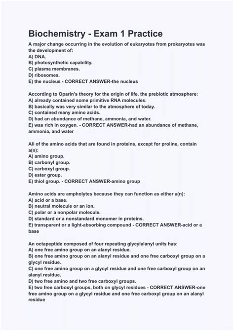 Biochemistry - Exam 1 Practice with correct answers | latest update ...