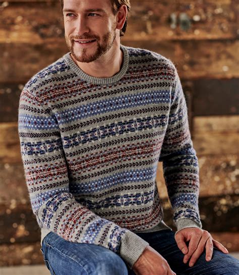 Grey/Multi Pure Lambswool | Mens All Over Fairisle Jumper