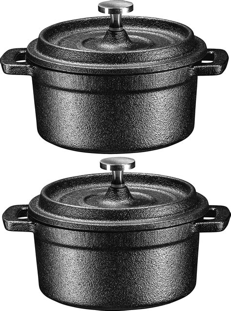 Bruntmor Pre-Seasoned Cast Iron Mini Dutch Oven Set, 8 Ounce, Braising ...