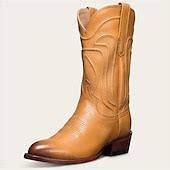 Men's Brown Faux Leather Western Cowboy Boots with Classic Embroidery ...