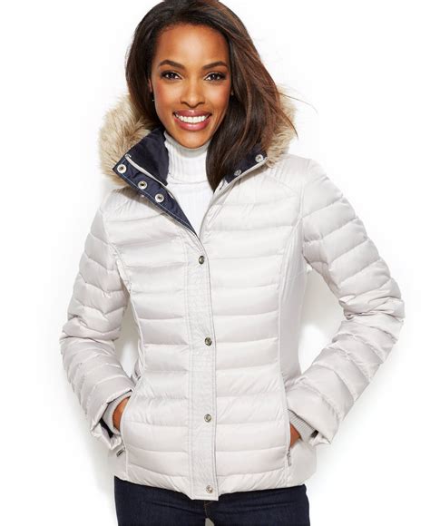 Nautica Hooded Faux-Fur-Trim Quilted Down Coat - Clearance - Women ...