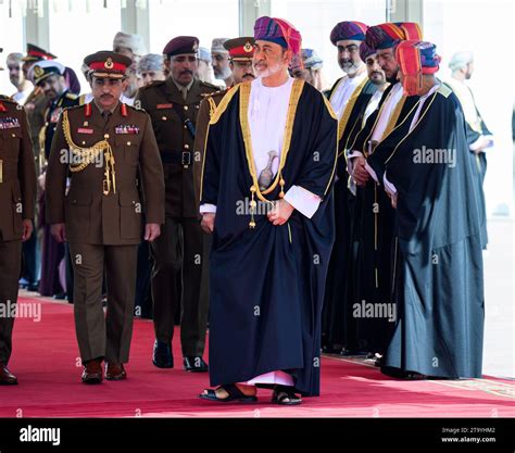 Maskat, Oman. 28th Nov, 2023. Haitham bin Tariq bin Taimur al-Said, Sultan of Oman, emerges from ...