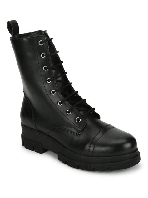 Black PU High Ankle Army Boots – Truffle Collection