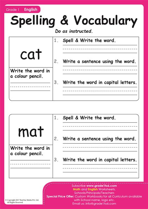 Spelling activities worksheets for Grade 1 | PYP - Worksheets Library