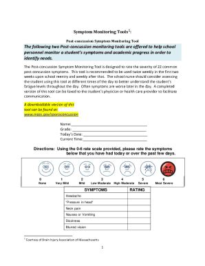 Fillable Online Post-concussion Symptom Monitoring Tool Mass.gov Fax ...