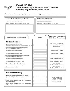 2016 Form NC D-407 NC K-1 Fill Online, Printable, Fillable, Blank ...