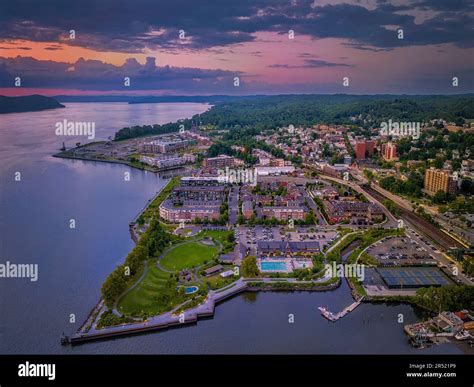 Sleepy Hollow Tarrytown NY - Aerial view during sunset. The village of ...