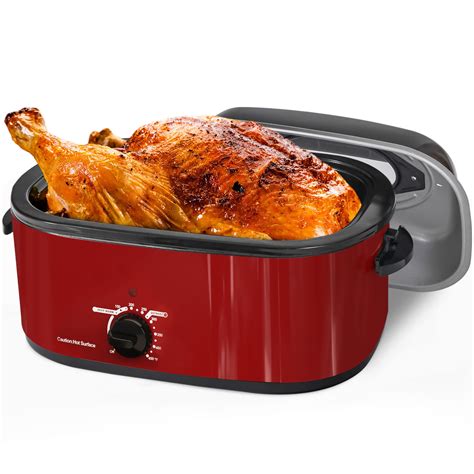 Snapklik.com : Stainless Steel Red 26QT 3 In 1 Electric Roaster Oven