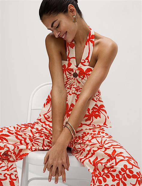 Buy Pure Cotton Printed Crop Beach Top at Marks & Spencer