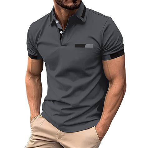 Men's Gray Polo Shirts Summer Short Sleeve Work Collared Shirts Solid ...