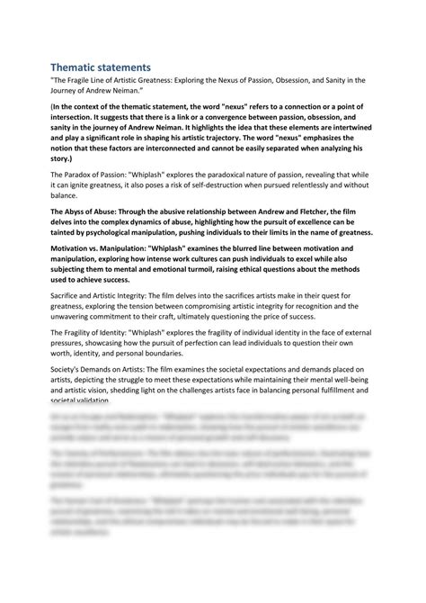 Level 2 thematic statement example | English - Level 2 NCEA | Thinkswap