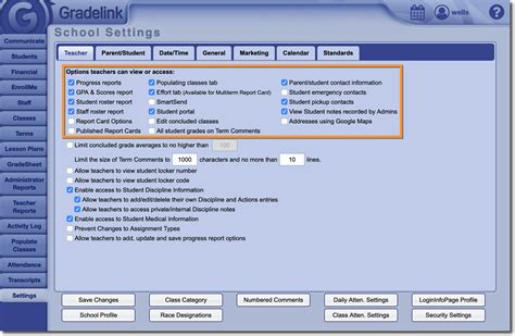 View/Access Settings for Teachers : Gradelink Support Community