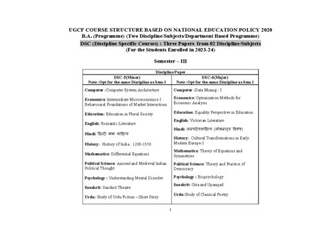 UG Courses Structure - Semester - III - UGCF COURSE STRUCTURE BASED ON ...