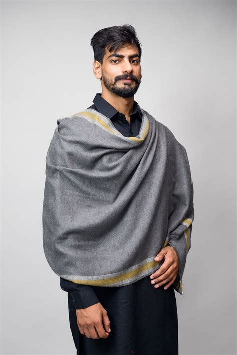 Grey Border Stole For Men – The Shawl Studio
