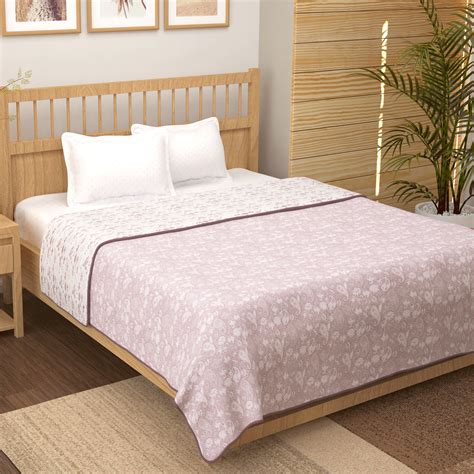 Super Soft Reversible Purple & White Motif Cotton Double Dohar ...