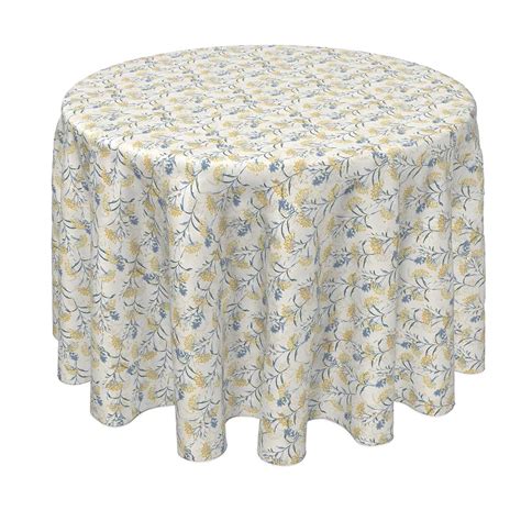 Round Tablecloth, 100% Polyester, 60" Round, Yellow Berries with Flowers