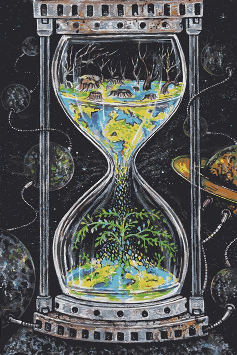 Cycle of life time and nature. This artwork features a cosmic hourglass ...